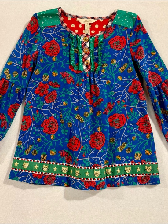 Matilda Jane Other - Matilda Jane Blue Long-Sleeve Floral Tunic with Red Roses & Green Trim